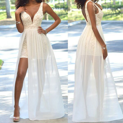 Sexy prom dresses,white a-line straps floor-length chiffon evening dress prom dresses 9882