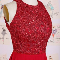 Beautiful Red Chiffon Halter Prom Dresses with Lace Applique, Prom Gowns, Evening Dresses - Thumbnail 1