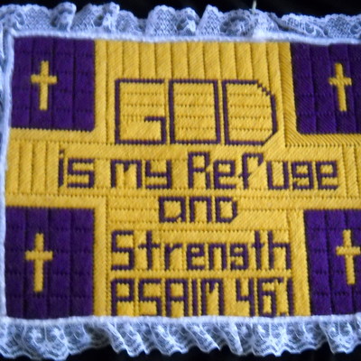 needlepoint wall hanging psalm 46:1