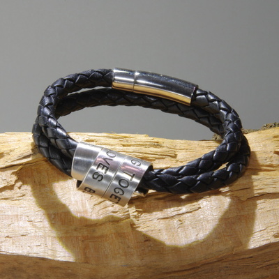 Mens double wrap braided leather bracelet, sterling silver, stainless steel, mens jewelry, mens bracelet, leather bracelet united kingdom