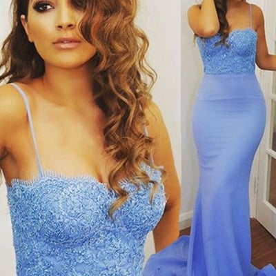 Long blue prom dress,mermaid prom dress,sexy prom dress,spaghetti straps prom dress,cheap prom dress, bd14172