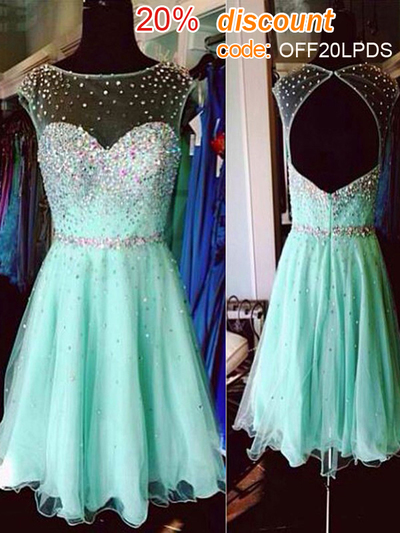 short prom dresses,Light Sky Blue A-line Scoop Sleeveless Short/Mini Tulle Homecoming Dresses/Short Prom Dresses 1441