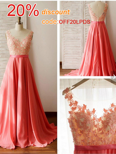 vestidos prom dresses,Peach A-line Scoop Floor-length Chiffon Prom Dresses Evening Dresses 8794