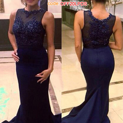 Mermaid prom dresses,dark navy sheath/column scoop chiffon floor-length prom dresses evening dresses 8843