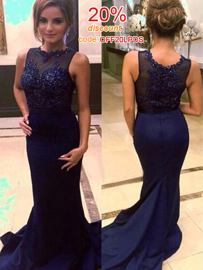 mermaid prom dresses,Dark Navy Sheath/Column Scoop Chiffon Floor-length Prom Dresses Evening Dresses 8843
