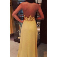 yellow prom dresses,Daffodil A-line Scoop Sweep Brush Train Chiffon Evening Dress Prom Dresses 9888 - Thumbnail 1