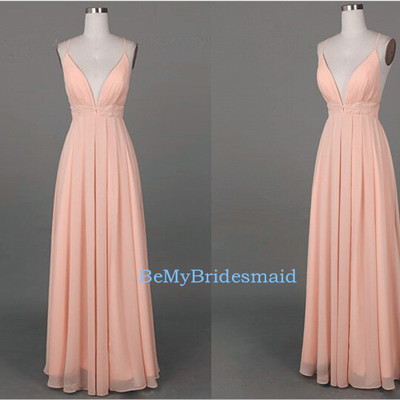 Custom handmade light pink straps cross back long prom gowns, evening gowns, party dresses