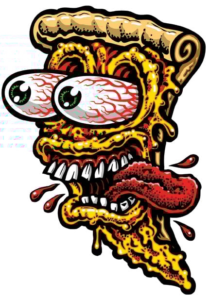 PIZZA FREAK full color shaped vinyl sticker · Jimbo Phillips