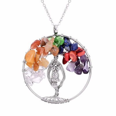 Rainbow 7 chakra amethyst tree of life quartz wisdom tree necklace