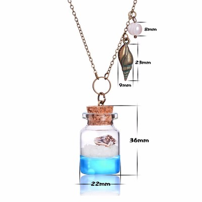 Conch glowing beach ocean wish bottle necklace handmade crystal glass sea snail necklace