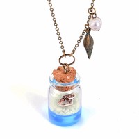 Conch Glowing Beach Ocean Wish Bottle Necklace Handmade Crystal Glass Sea Snail Necklace - Thumbnail 2