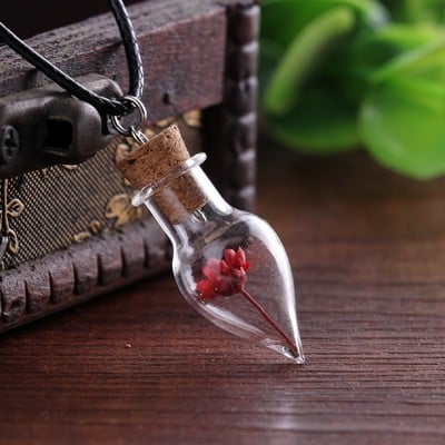 Handmade Daisy Dried Flower in Natural Glass Necklace