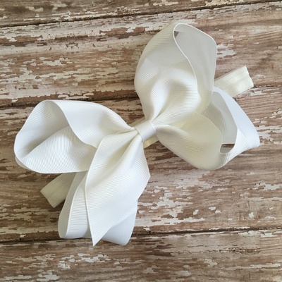 6"  white ribbon bow on elastic