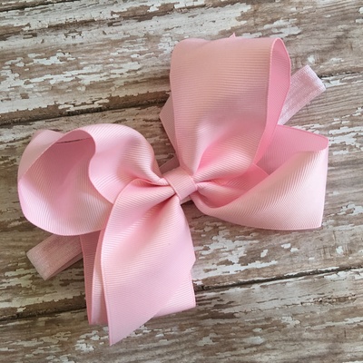 6"  light pink ribbon bow on elastic