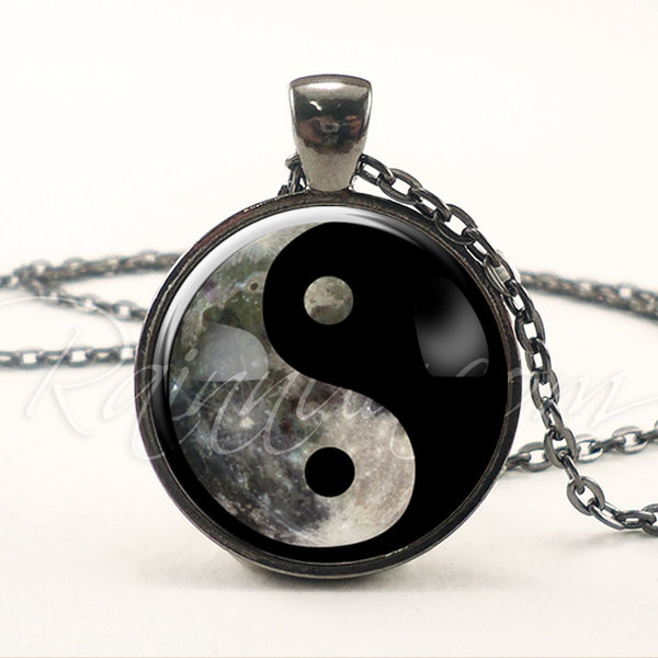 Moon Yin Yang Necklace, Soft Grunge Galaxy Pendant, Indie Hipster Nebula Necklace