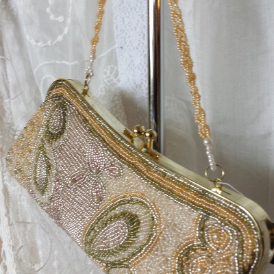 Beaded evening bag - golds & green