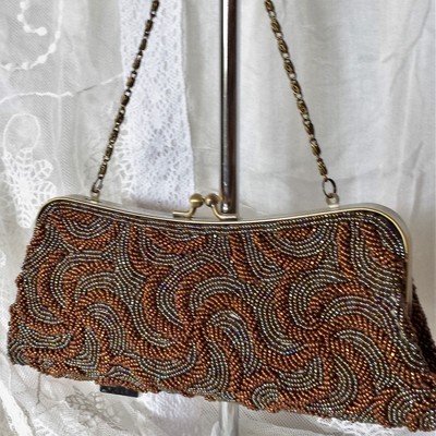 Beaded evening bag in bronze & silver