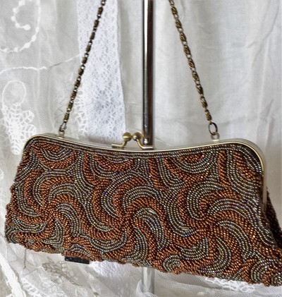 Beaded Evening Bag in Bronze & Silver
