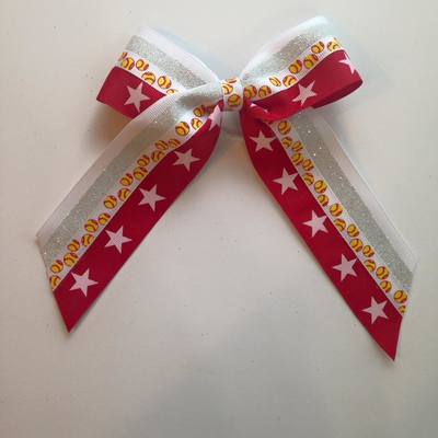 Red stars, white with glitter, and softballs/baseballs