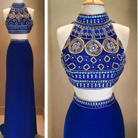 two pieces prom dresses,Black Sheath Column High Neck Floor-length Chiffon Evening Dress Prom Dresses 9905 - Thumbnail 1