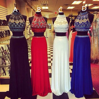 two pieces prom dresses,Black Sheath Column High Neck Floor-length Chiffon Evening Dress Prom Dresses 9905 - Thumbnail 2