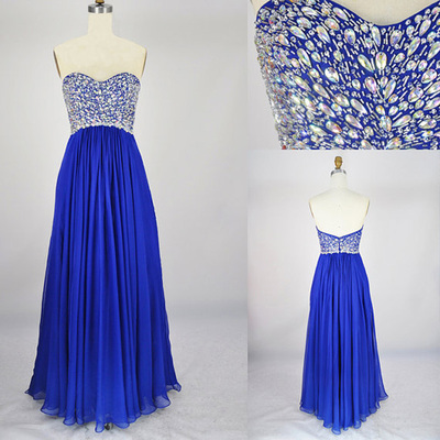 prom dresses blue,Royal Blue A-line Sweetheart Floor-length Chiffon Evening Dress Prom Dresses 9906