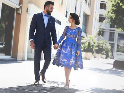 blue lace homecoming ,short prom dress ,long sleeves homecoming dress,scoop homecoming dress , cheap custom homecoming dress ,BD14305