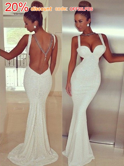backless prom dresses,White Trumpet/Mermaid Straps Sequins Prom Dresses Evening Dresses 1200