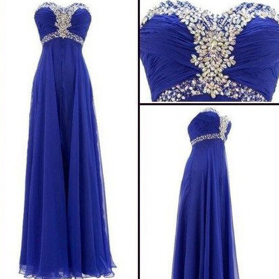Royal blue prom dresses,royal blue a-line sweetheart floor-length chiffon evening dress prom dresses 9917