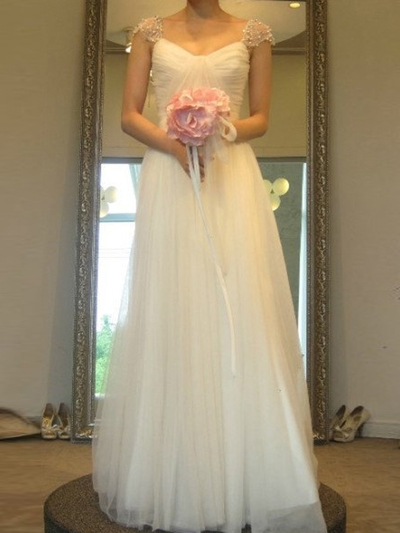 white prom dresses,White A-line Straps Floor-length Tulle Evening Dress Prom Dresses 9926