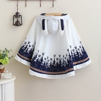 Kawaii rabbit printed hoodied cloak - Thumbnail 3