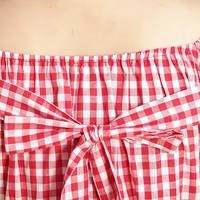 XL-4XL Red Grid Off-The-Shoulder Plus Size Top SP166552 - Thumbnail 3