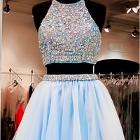 Two Pieces Homecoming Dress High Halter Neckline Short Prom Dress pst0792 - Thumbnail 2