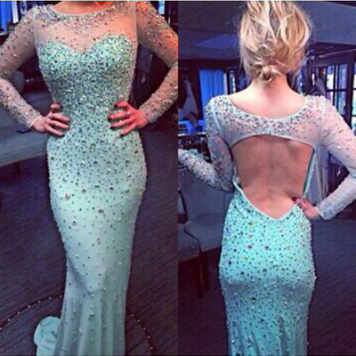 Prom dresses with sleeves,trumpet mermaid scoop sweep brush train chiffon evening dress prom dresses 9954