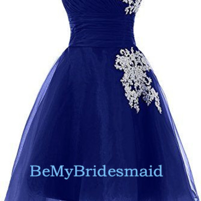 Lovely roayl blue short tulle party dresses with lace applique, party dresses, homecoming dresses