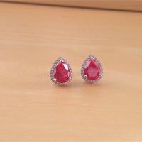 925 Ruby (Lab Created) Stud Earrings/Ruby Jewelry/Ruby Jewellery/Ruby Jewelery/Ruby Pear Stud Earrings/July Birthstone/Red Ruby Cz Studs - Thumbnail 1