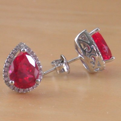 925 ruby (lab created) stud earrings/ruby jewelry/ruby jewellery/ruby jewelery/ruby pear stud earrings/july birthstone/red ruby cz studs