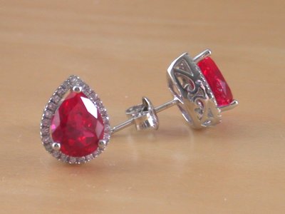 925 Ruby (Lab Created) Stud Earrings/Ruby Jewelry/Ruby Jewellery/Ruby Jewelery/Ruby Pear Stud Earrings/July Birthstone/Red Ruby Cz Studs