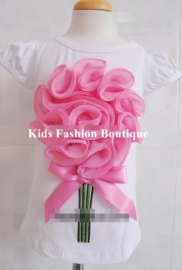 White & Pink 3-D Flower Top