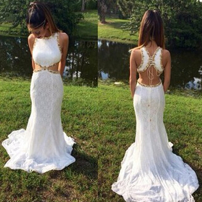 fitted prom dresses,White Trumpet Mermaid Scoop Sweep Brush Train Tulle Evening Dress Prom Dresses 9962