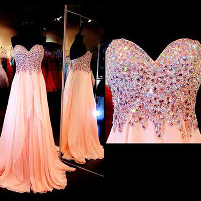 prom dresses long,Pearl Pink A-line Sweetheart Floor-length Chiffon Evening Dress Prom Dresses 9970
