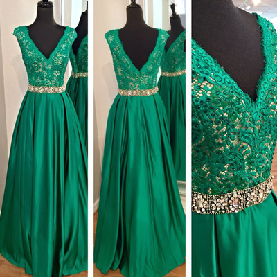 Prom dresses with sleeve,hunter a-line v-neck floor-length elastic woven satin evening dress prom dresses 9977