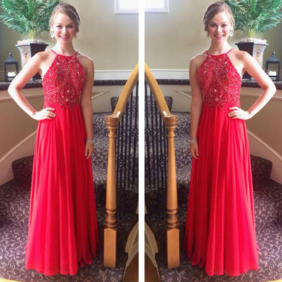 red prom dresses,Red  Spaghetti Straps Floor-length Chiffon Evening Dress Prom Dresses 9979