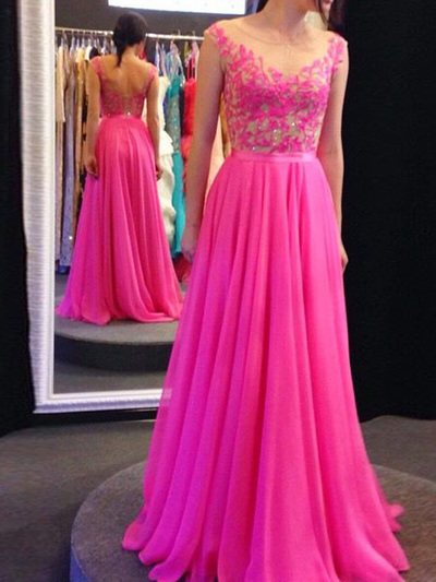 prom dresses 2016,A-line Scoop Floor-length Chiffon Evening Dress Prom Dresses 9983