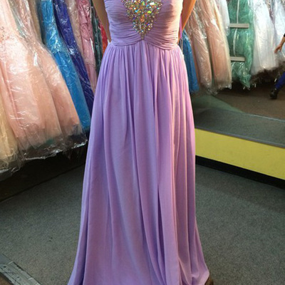 Lilac prom dresses,lilac a-line spaghetti straps floor-length chiffon evening dress prom dresses 9994
