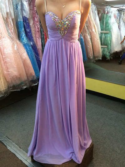 lilac prom dresses,Lilac A-line Spaghetti Straps Floor-length Chiffon Evening Dress Prom Dresses 9994