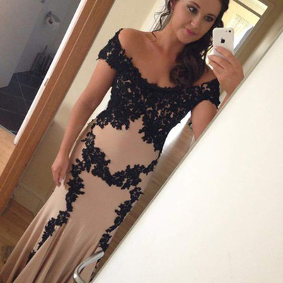 Off the shoulder prom dresses,black trumpet mermaid off-the-shoulder floor-length chiffon evening dress prom dresses 10004