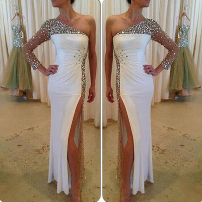 One shoulder prom dresses,white trumpet mermaid one shoulder ankle-length elastic woven satin evening dress prom dresses 10009 - Thumbnail 4