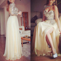vestidos prom dresses,Silver A-line Scoop Floor-length Chiffon Evening Dress Prom Dresses 10010 - Thumbnail 1
