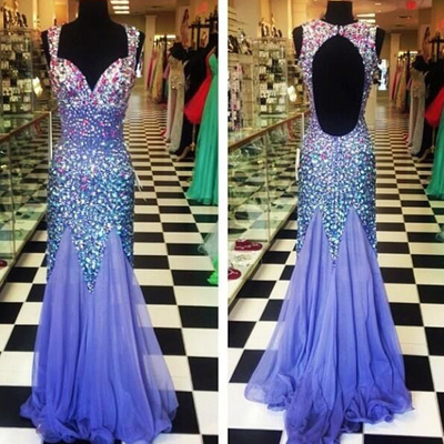 prom dresses lavender,Lavender Trumpet Mermaid Straps Sweep Brush Train Chiffon Evening Dress Prom Dresses 10021